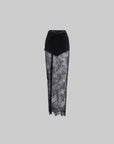 0122stepll Sheer Ruffle Lace Top & Draped Lace Skirt Set