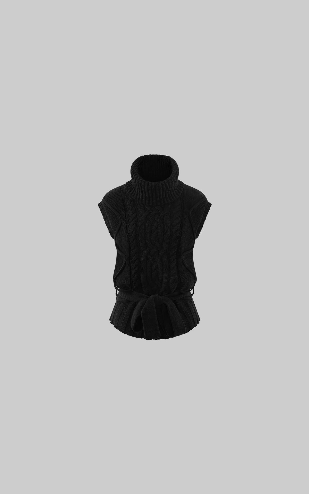 0122stepll Deconstructed Cable Knit Belted Turtleneck Vest