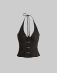 DOINDULGE Tie-Neck Sculpted Bust Halter Top