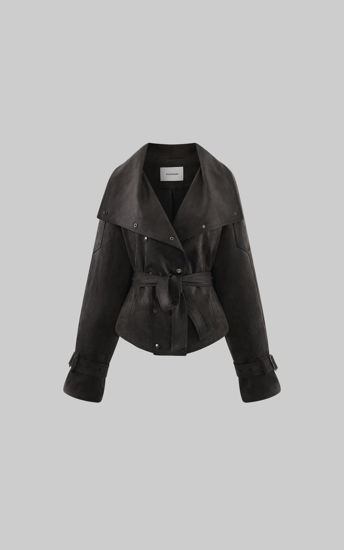 0122stepll Washed Suede Belted Biker Jacket