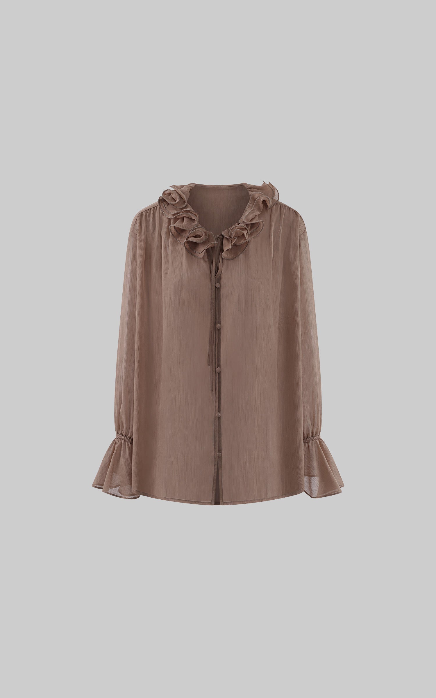 Hydrae Ruffle Collar Sheer Bell-Sleeve Blouse