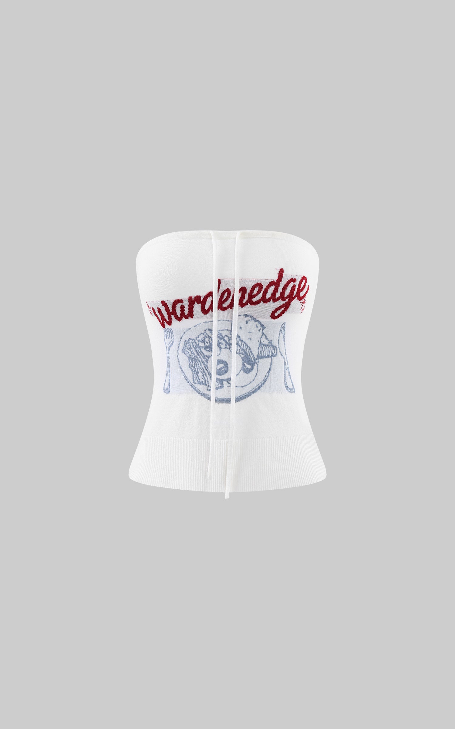 WARDEN EDGE Graphic Embroidered Strapless Knit Top with Sculpted Corset Silhouette