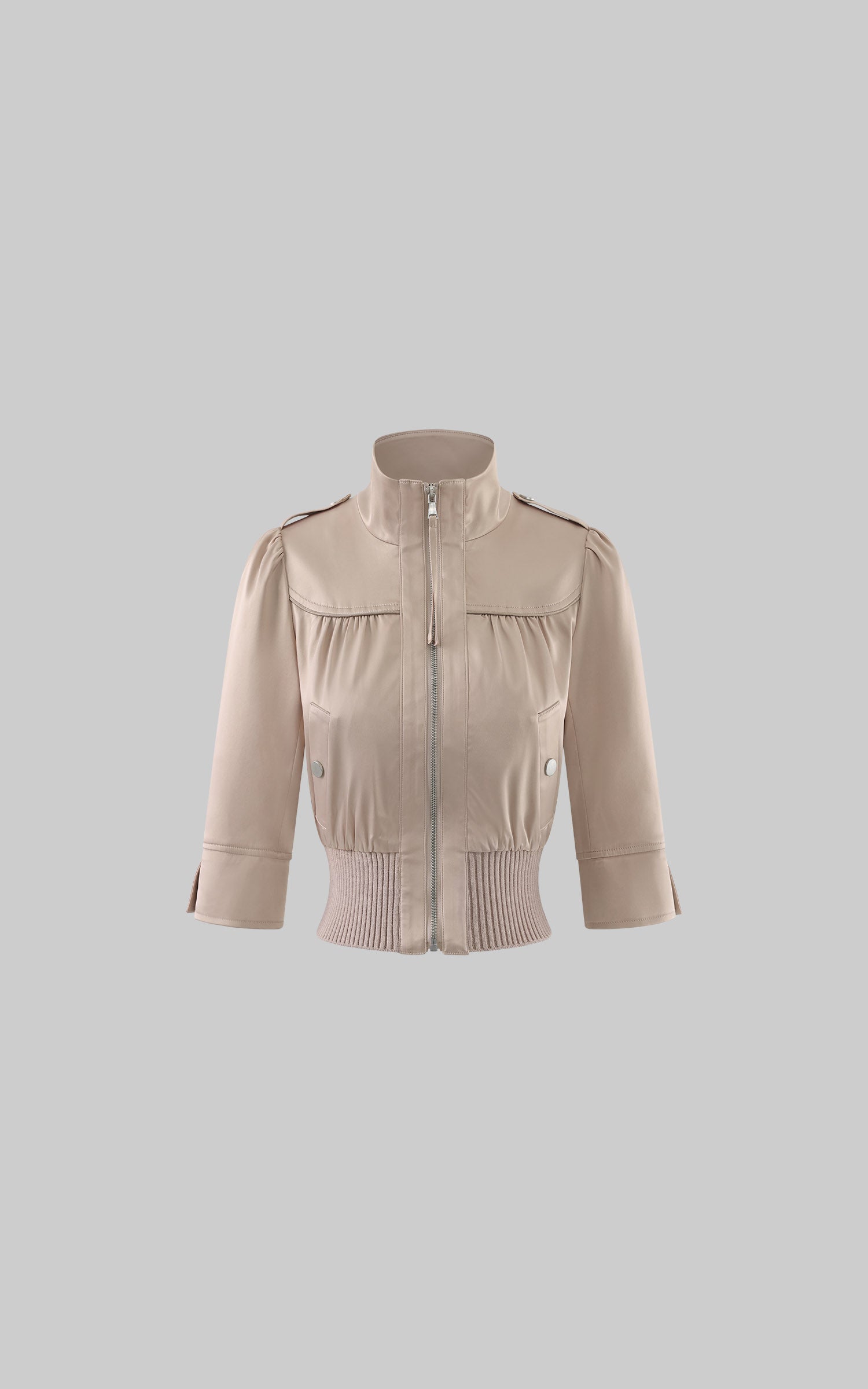 Hydrae Satin Gathered Cropped Zip Jacket