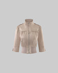 Hydrae Satin Gathered Cropped Zip Jacket