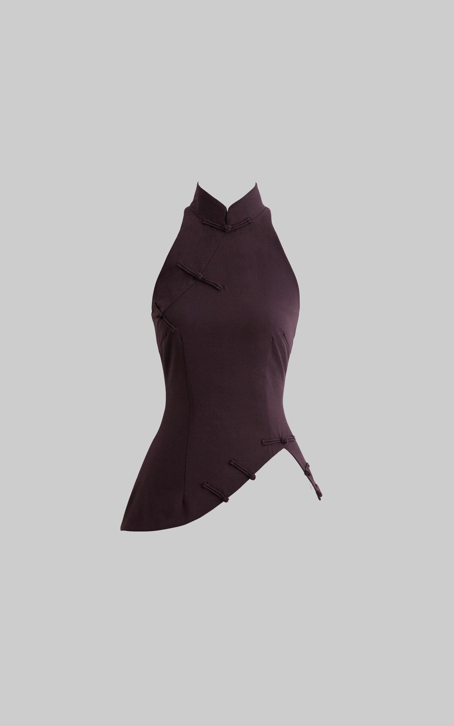 DOINDULGE Mandarin Collar Frog Button Fitted Top