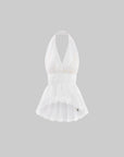 Rase le sol Layered Sheer Lace & Ribbon-Tied Halter Top