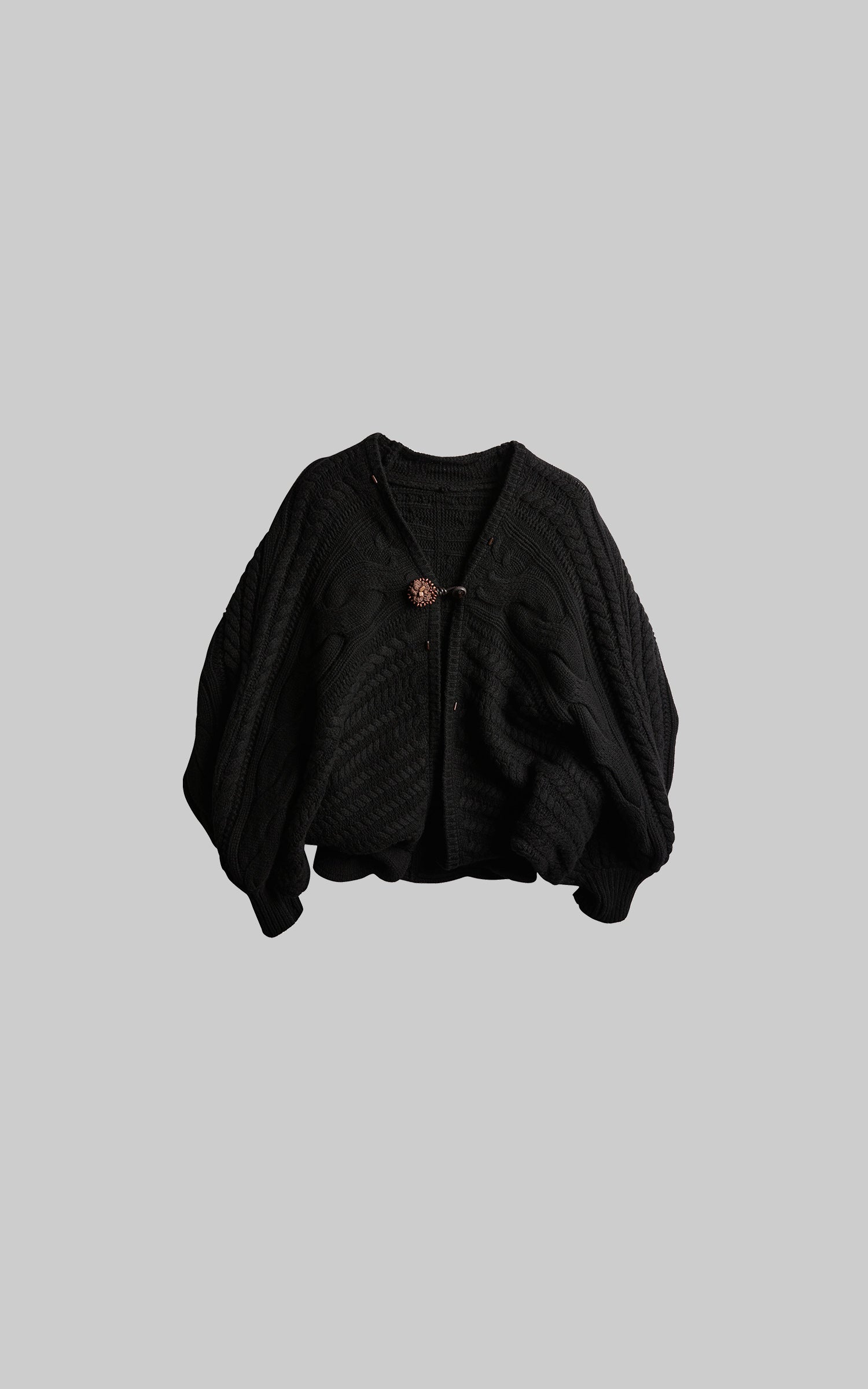 DOINDULGE Sculptural Cable-Knit Cardigan with Oversized Sleeves