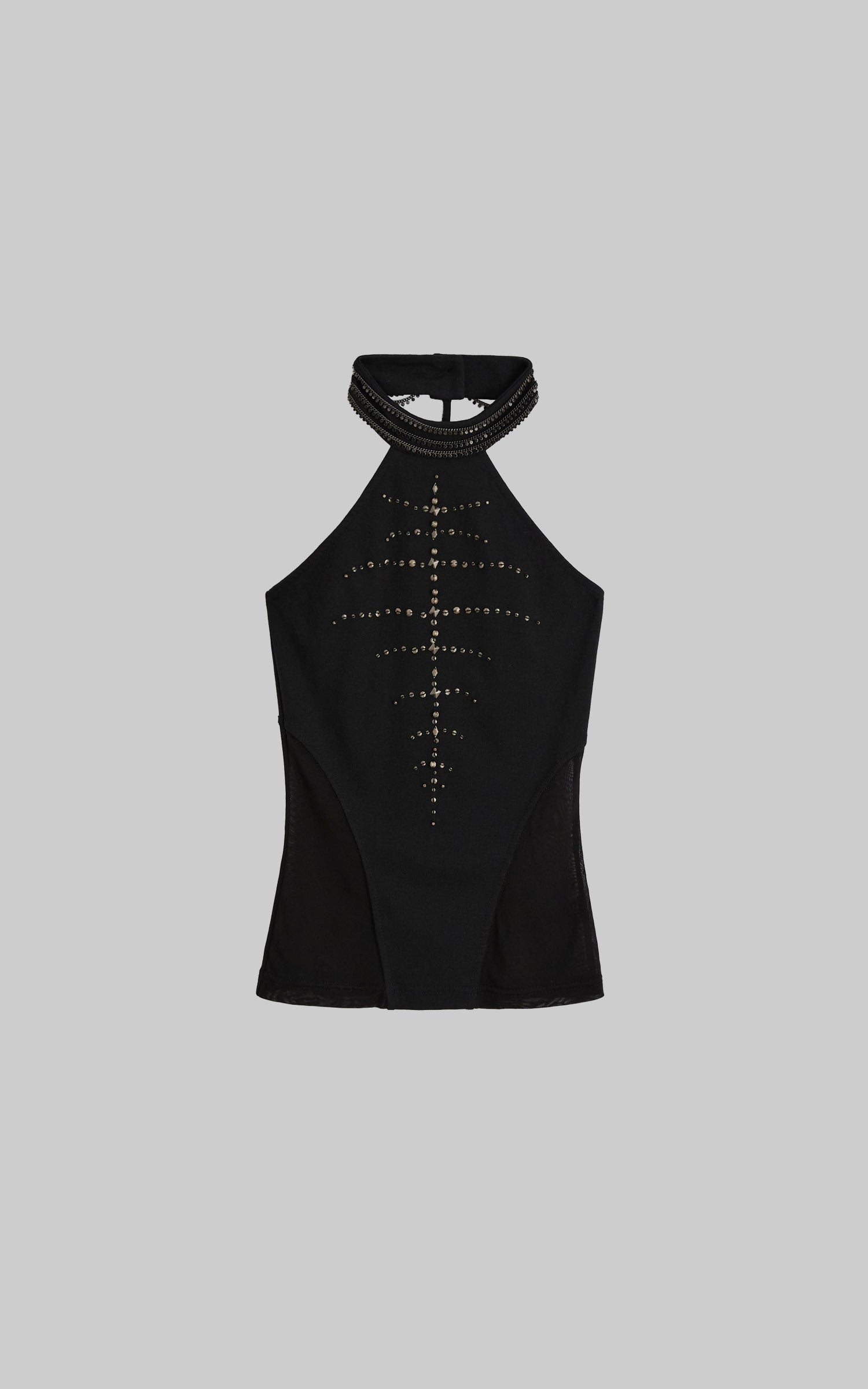 DOINDULGE Studded Mesh-Panel Halter Top
