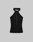 DOINDULGE Studded Mesh-Panel Halter Top