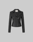 IAMXIAA Veste en cuir moto noire sculptée