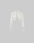 Hydrae Lace Ruffle Cropped Blouse High Neck Sheer Long Sleeve Top