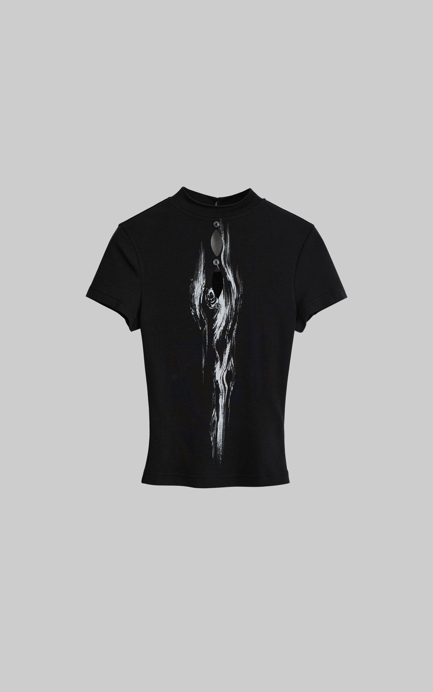 DOINDULGE Mock Neck Keyhole Fitted T-Shirt