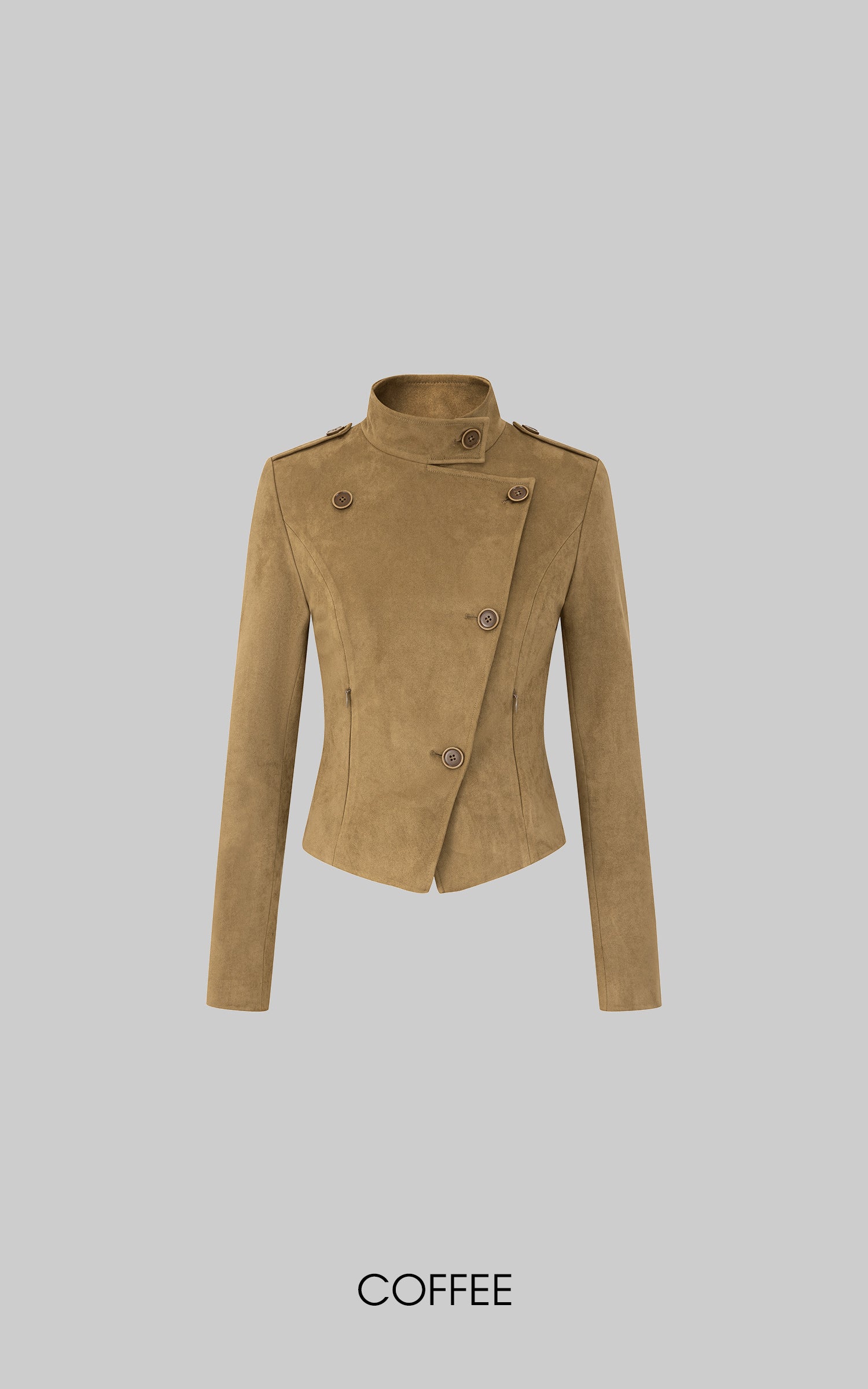 IAMXIAA Veste ajustée en similicuir de vachette à col montant