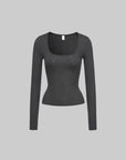 IAMXIAA Knit Long Sleeve Top with Square Neckline