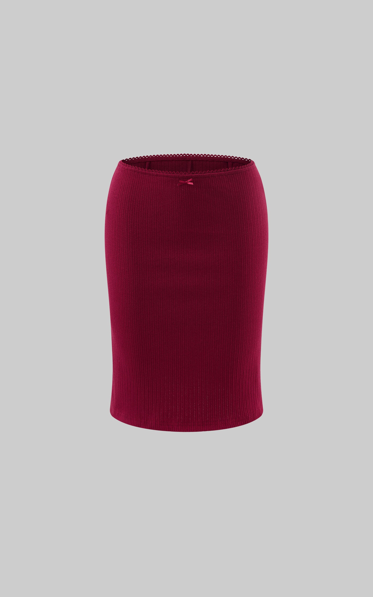 Hydrae Low-Rise Ribbed Midi Skirt with Lace-Trim Waist