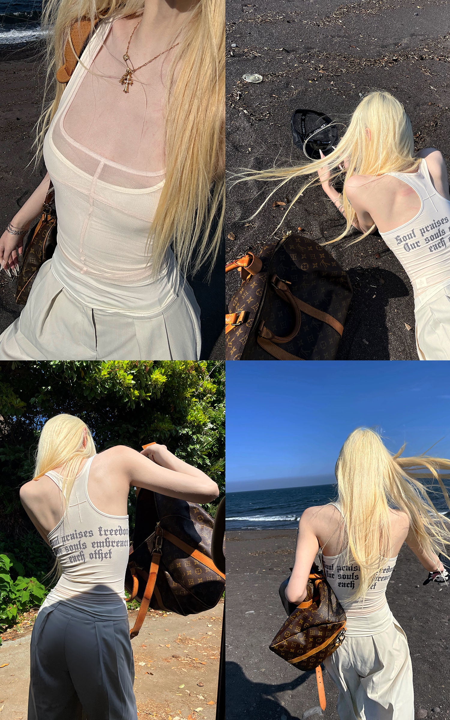 Rase le sol Gothic Letter Mesh Fitted Tank Top