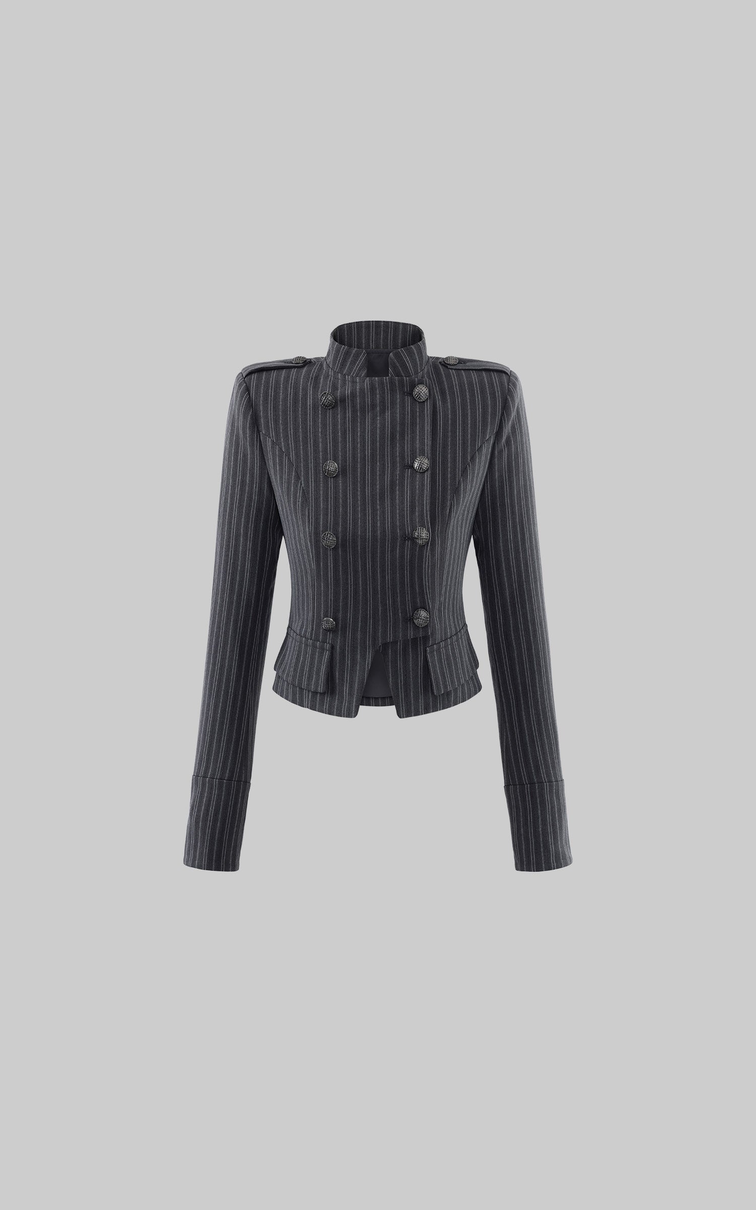 Hydrae Pinstripe Double-Breasted Military Cropped Tailored Jacket