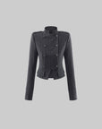 Hydrae Pinstripe Double-Breasted Military Cropped Tailored Jacket