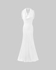 Rase le sol Draped Halter Backless Gown with Oversized Bow - PINKPARKS