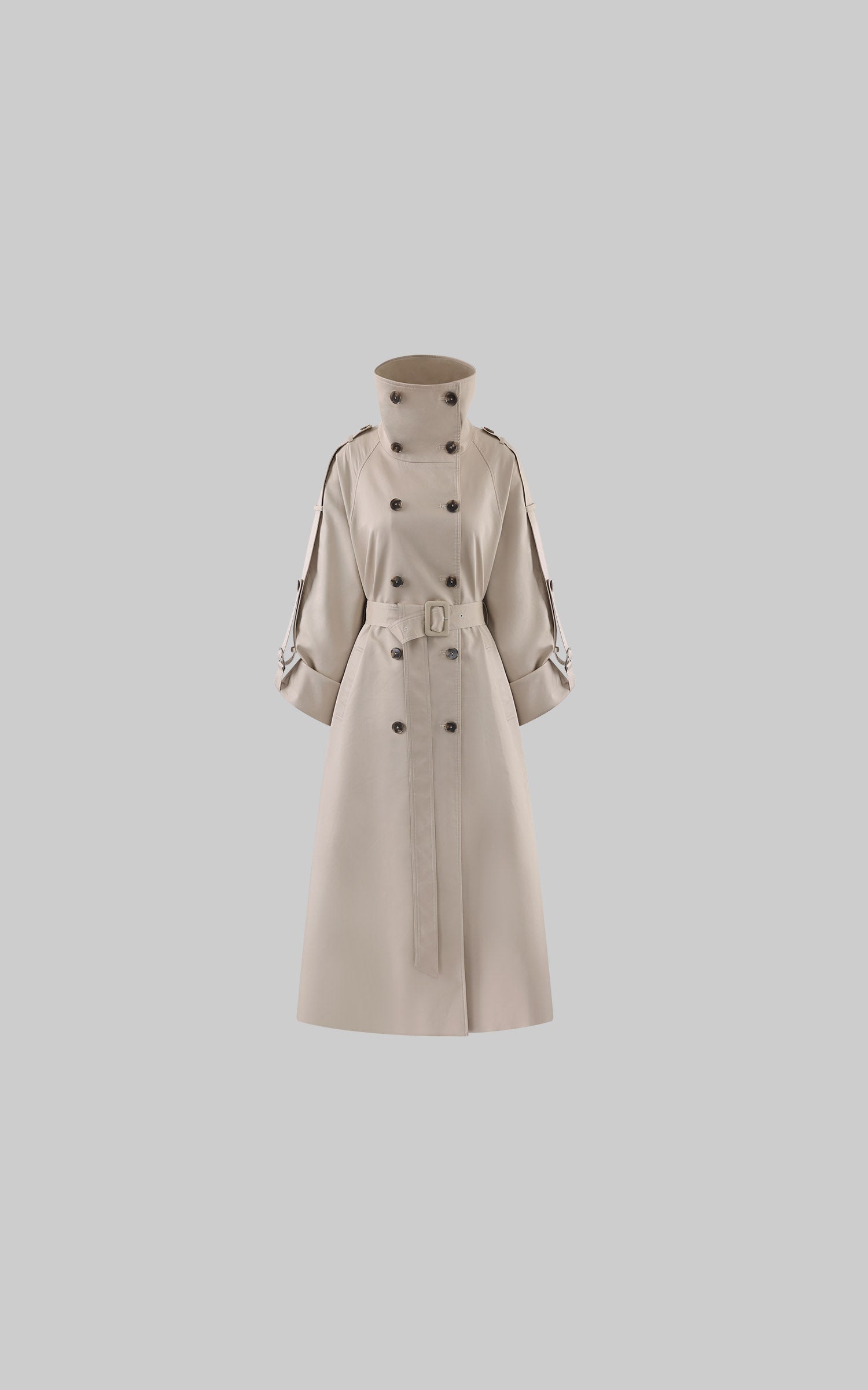 Rase le sol Sculpted High-Collar Layered Trench Coat
