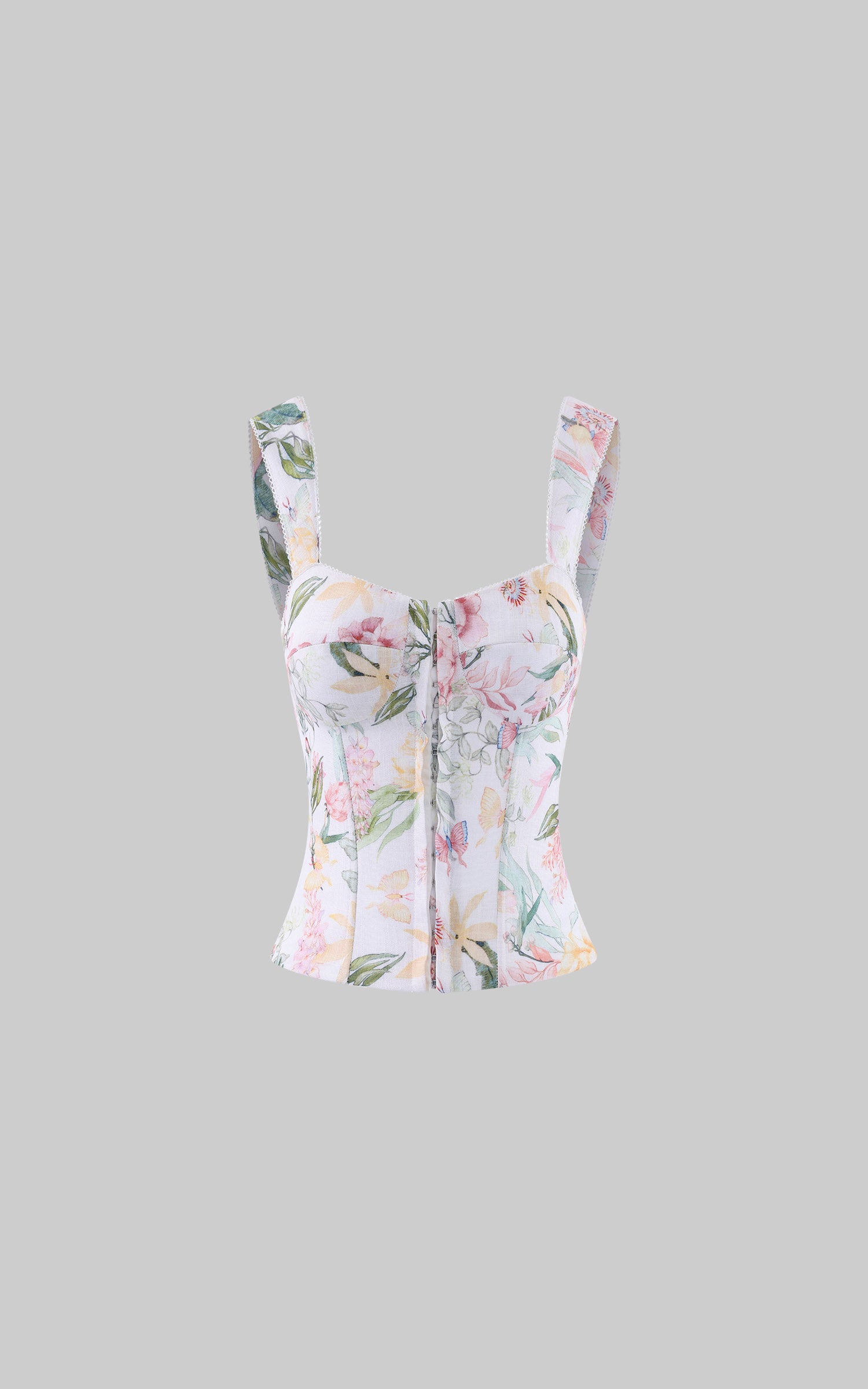 Hydrae Floral Off-Shoulder Lace-Up Corset Top