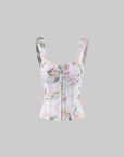 Hydrae Floral Off-Shoulder Lace-Up Corset Top