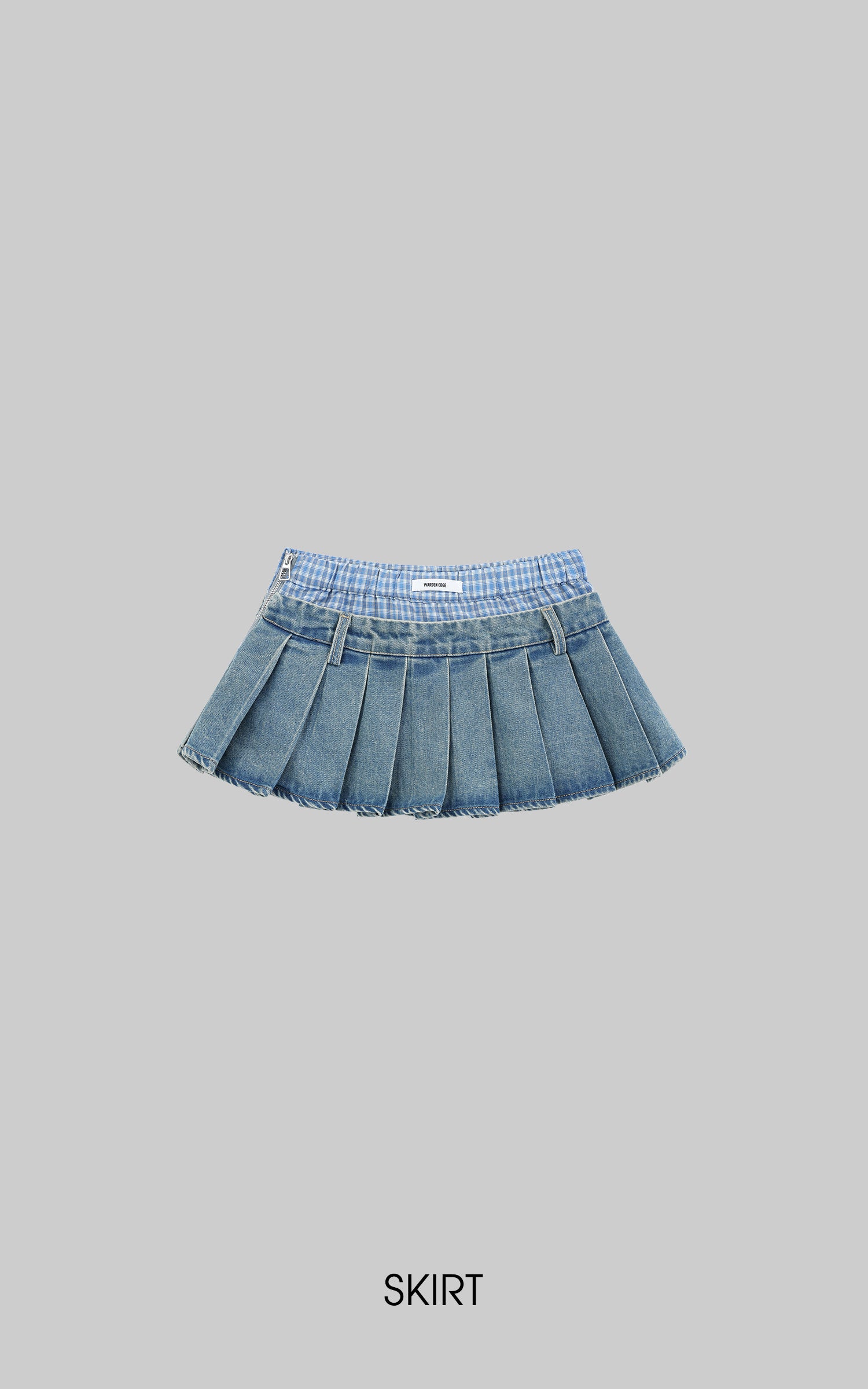 WARDEN EDGE Pleated Denim Micro Skirt with Contrast WARDEN EDGE Pleated Denim Micro Skirt with Contrast