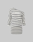 IAMXIAA Striped Off-Shoulder Mini Dress with Statement Print