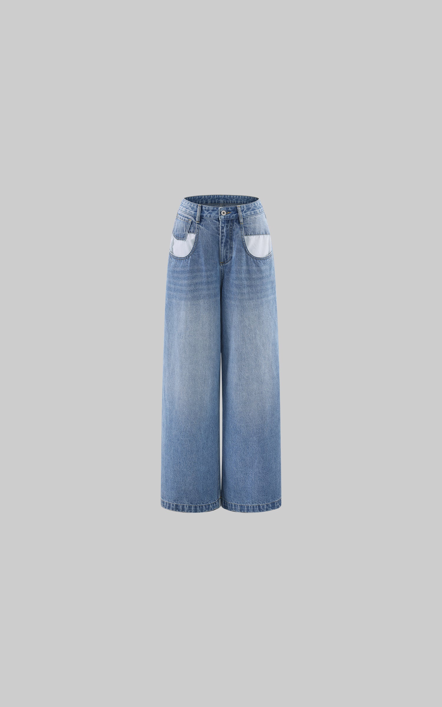 0122stepll Contrast Pocket Wide-Leg Denim Pants