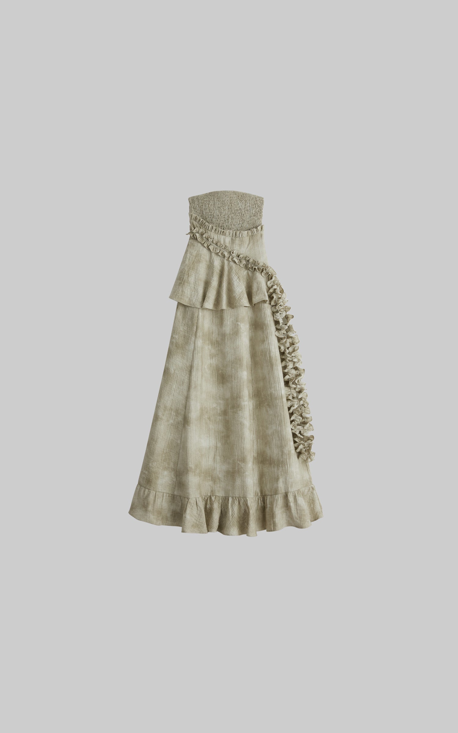 DOINDULGE Strapless Smocked Ruffle Maxi Dress