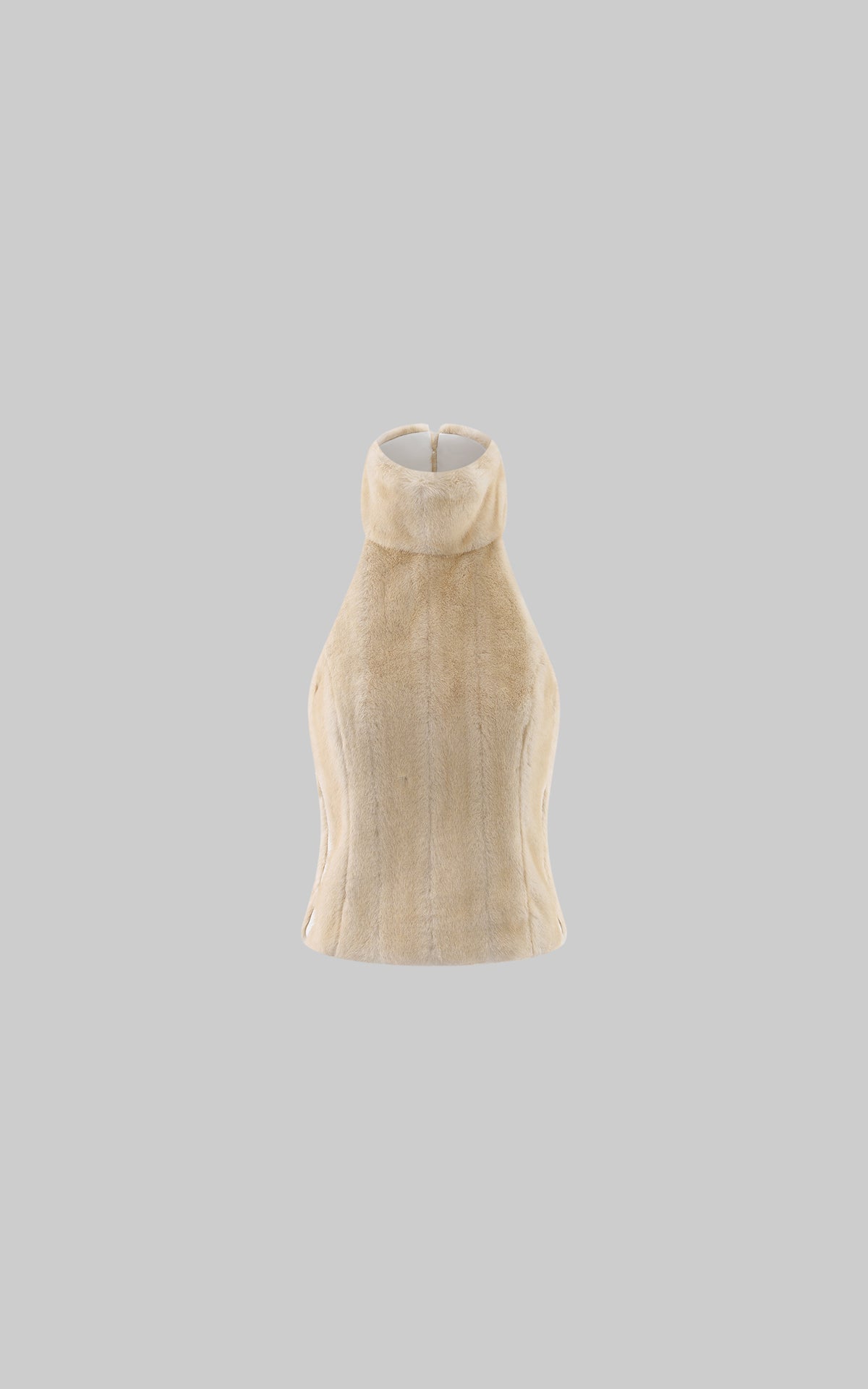 0122stepll Faux Fur Open-Back Halter Top