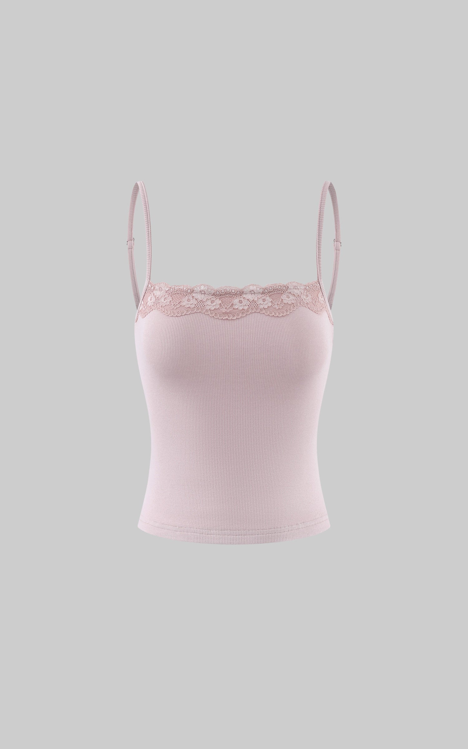 Hydrae Lace-Trim Ribbed Slim-Fit Cami Top with Adjustable Spaghetti Straps