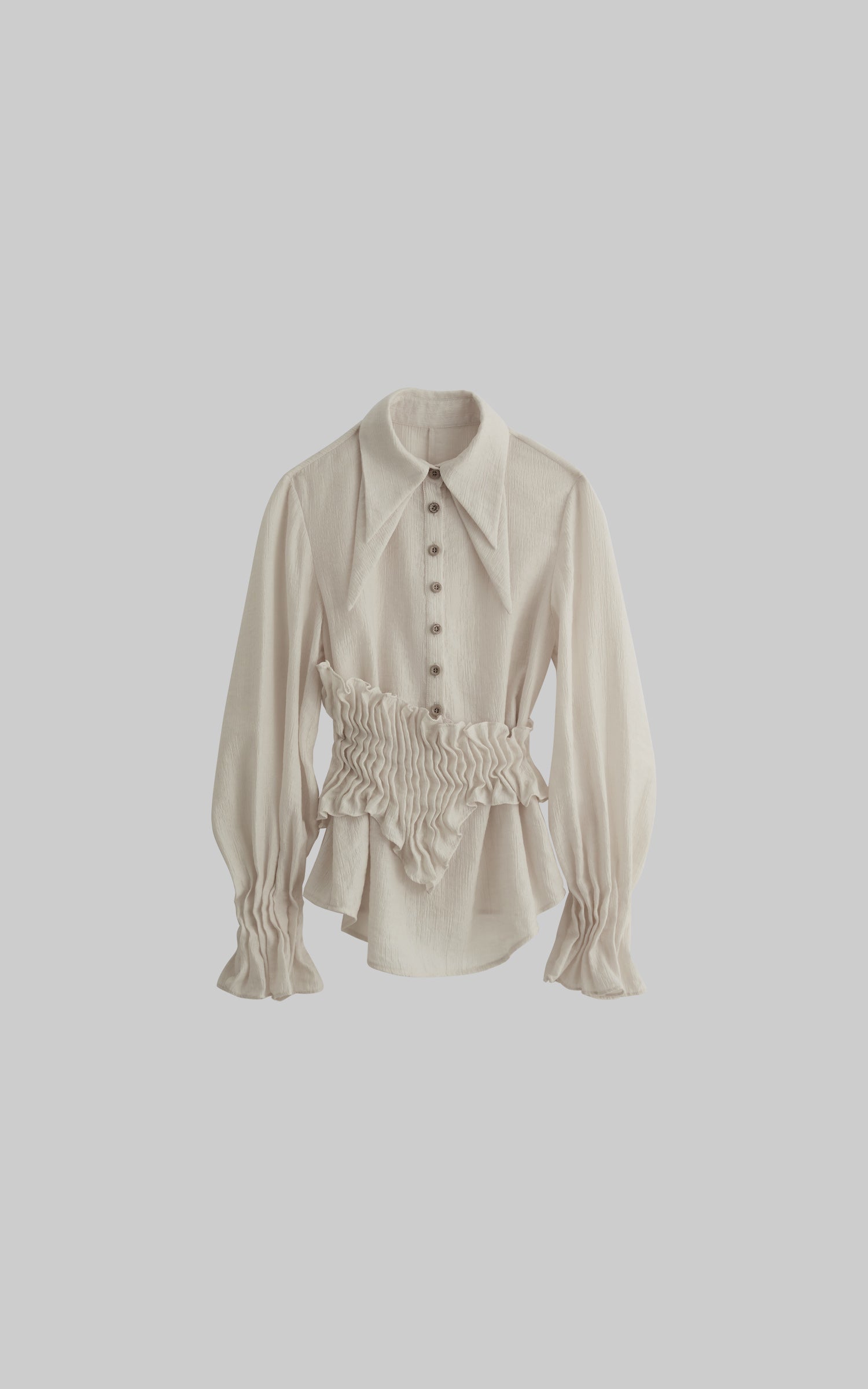 DOINDULGE Pointed-Collar Ruched Waist Structured Shirt