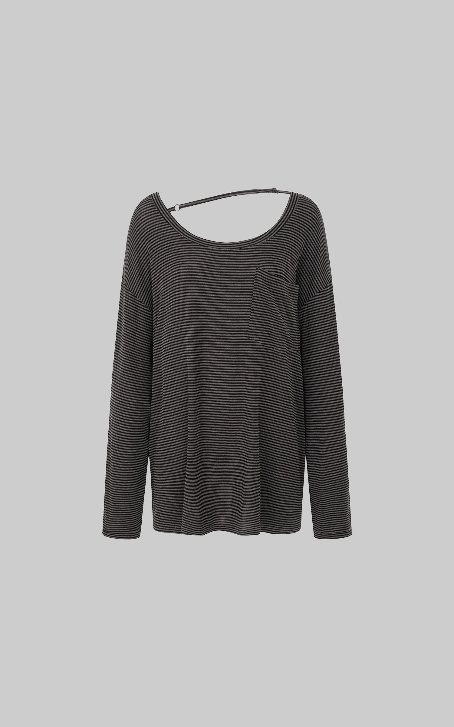 IAMXIAA Striped Off-Shoulder Long Sleeve Top with Back Strap Detail