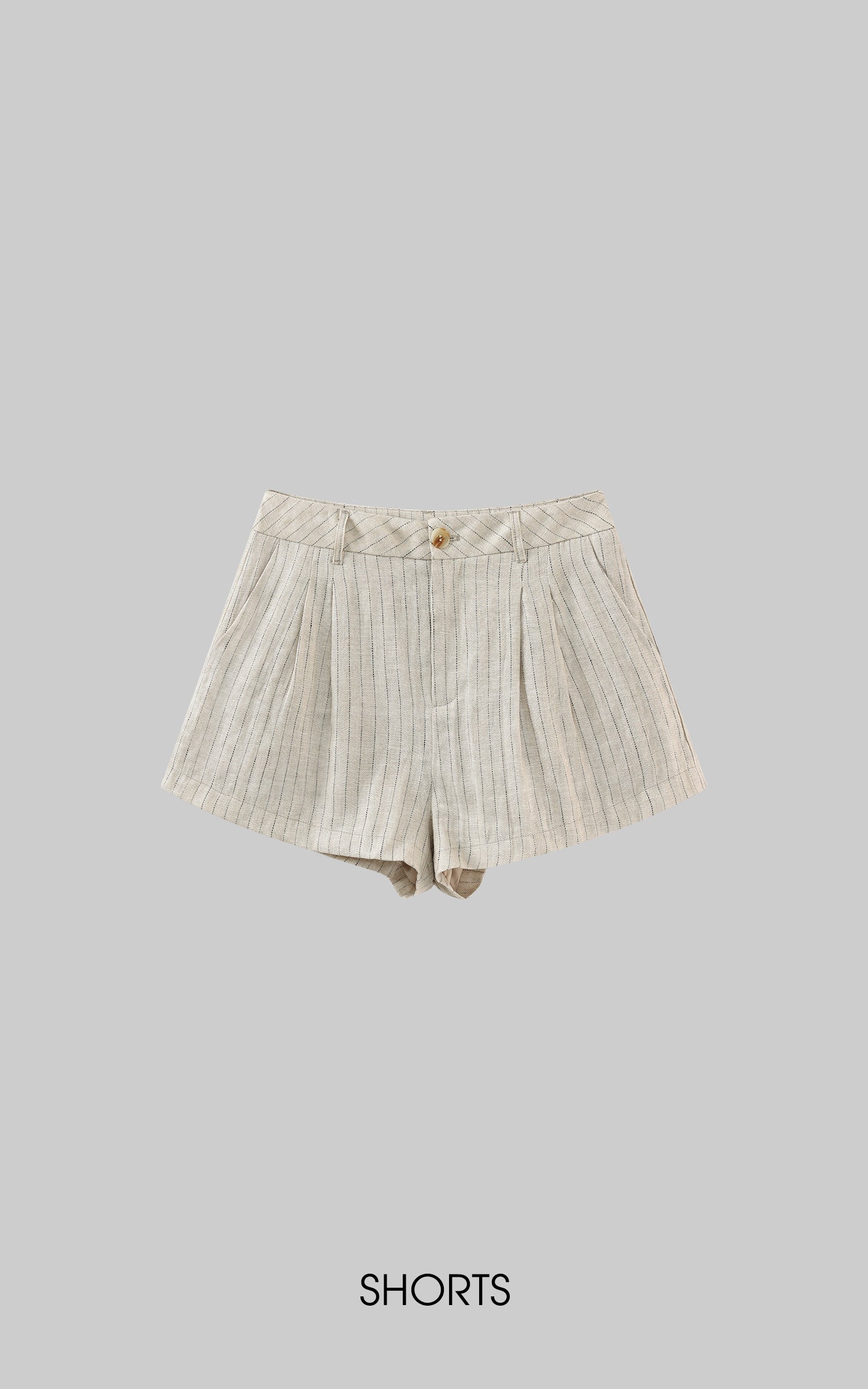 ROVENTE Pinstripe Linen Shirt and Shorts Set with Relaxed Fit and Tailored Detailing