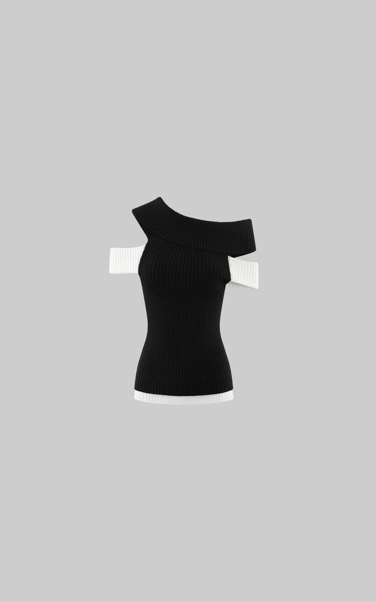 0122stepll Contrast Deconstructed Off-Shoulder Knit Top