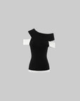 0122stepll Contrast Deconstructed Off-Shoulder Knit Top