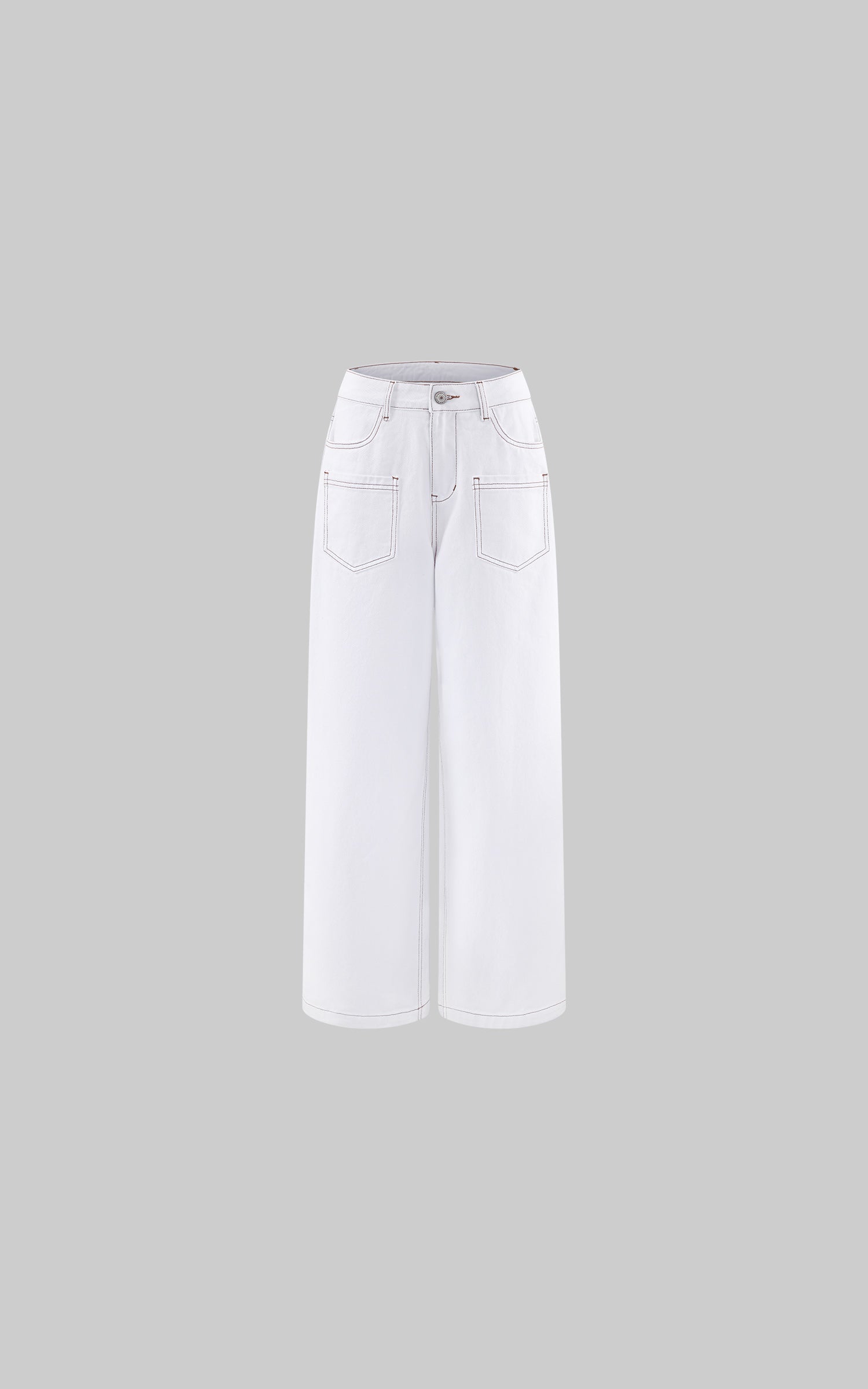 0122stepll Contrast Stitch Wide Leg Denim Pants