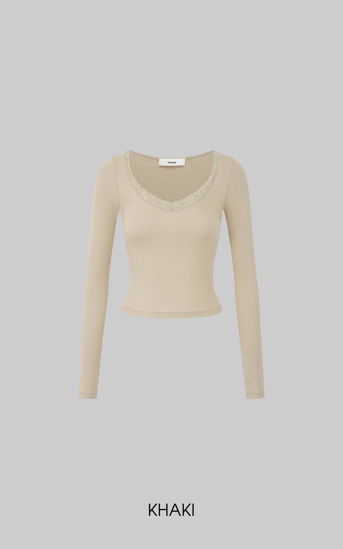 IAMXIAA Lace-Trim Scoop Neck Fitted Long Sleeve Top