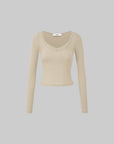 IAMXIAA Lace-Trim Scoop Neck Fitted Long Sleeve Top