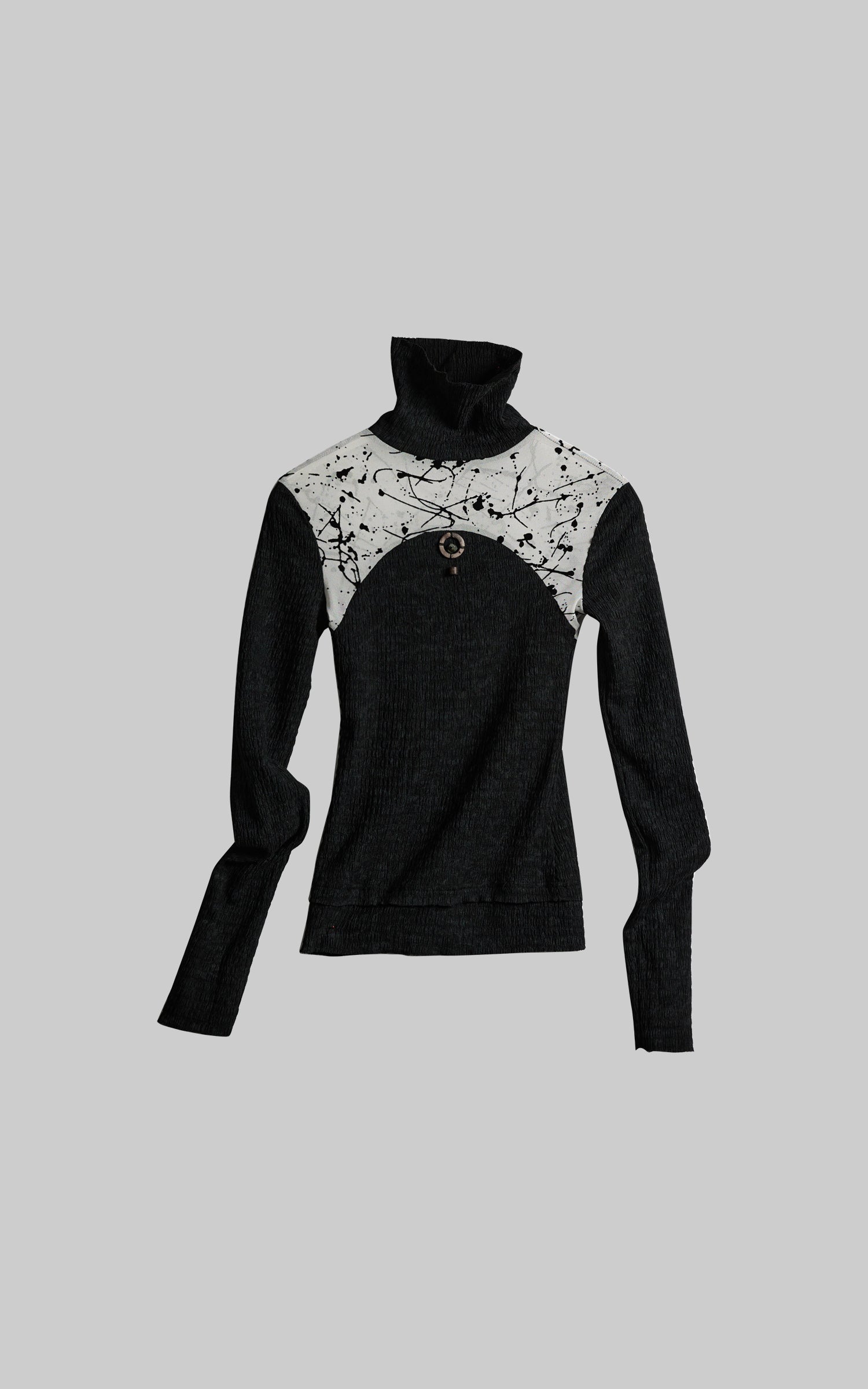 DOINDULGE Contrast Splatter Panel High Neck Long Sleeve T-Shirt