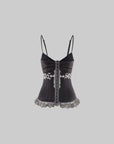 Rase le sol Gothic Cross Panel Camisole Fitted Lace Trim Structured Layering Top