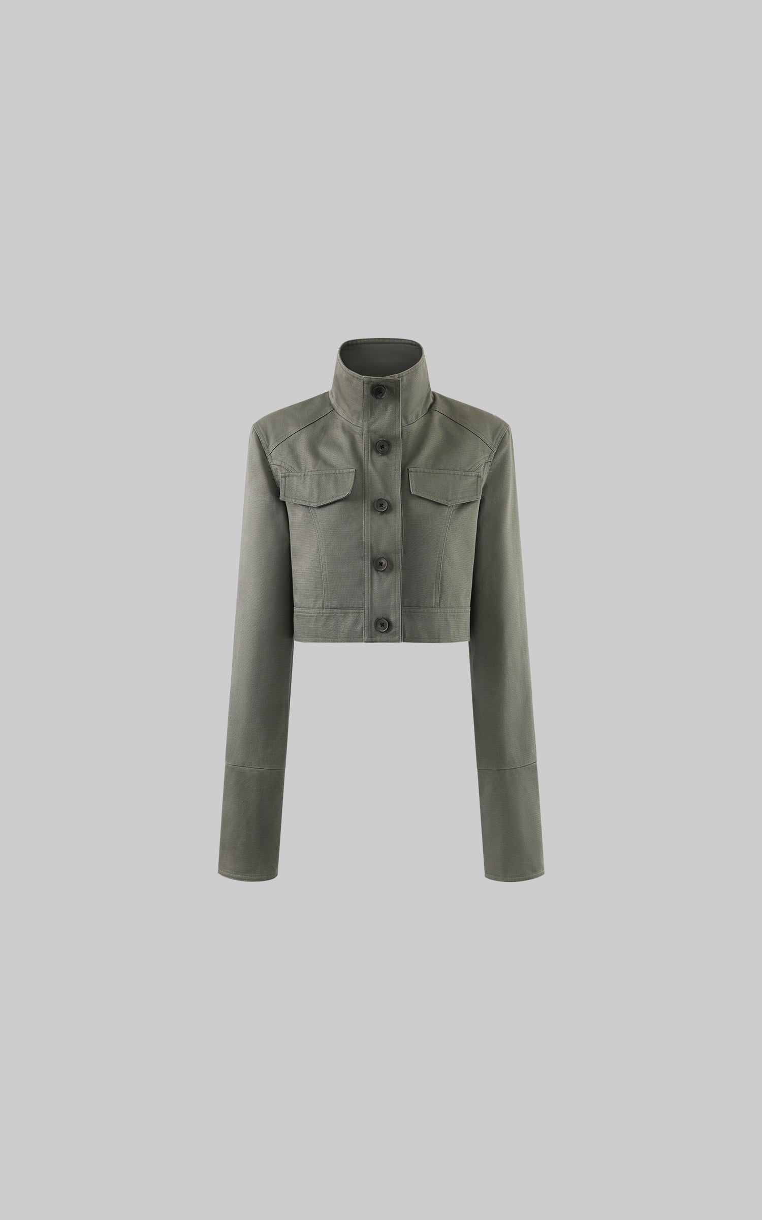 ROVENTE Cropped Stand Collar Utility Jacket