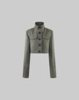 ROVENTE Cropped Stand Collar Utility Jacket