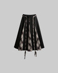 DOINDULGE Panelled Wool Skirt with Braided Trim and Tartan Inserts