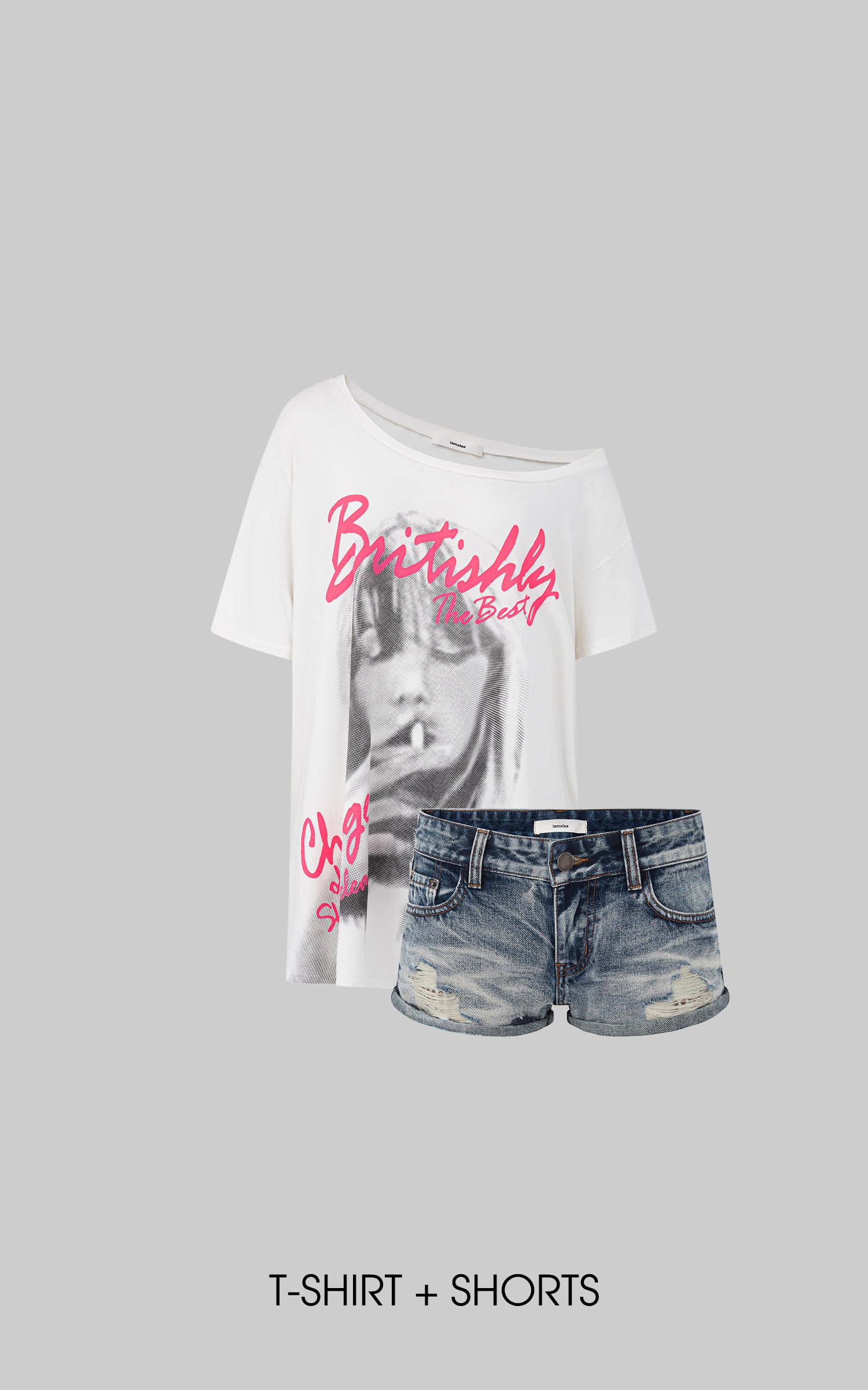IAMXIAA T-shirt oversize blanc à épaules dénudées avec imprimé graphique