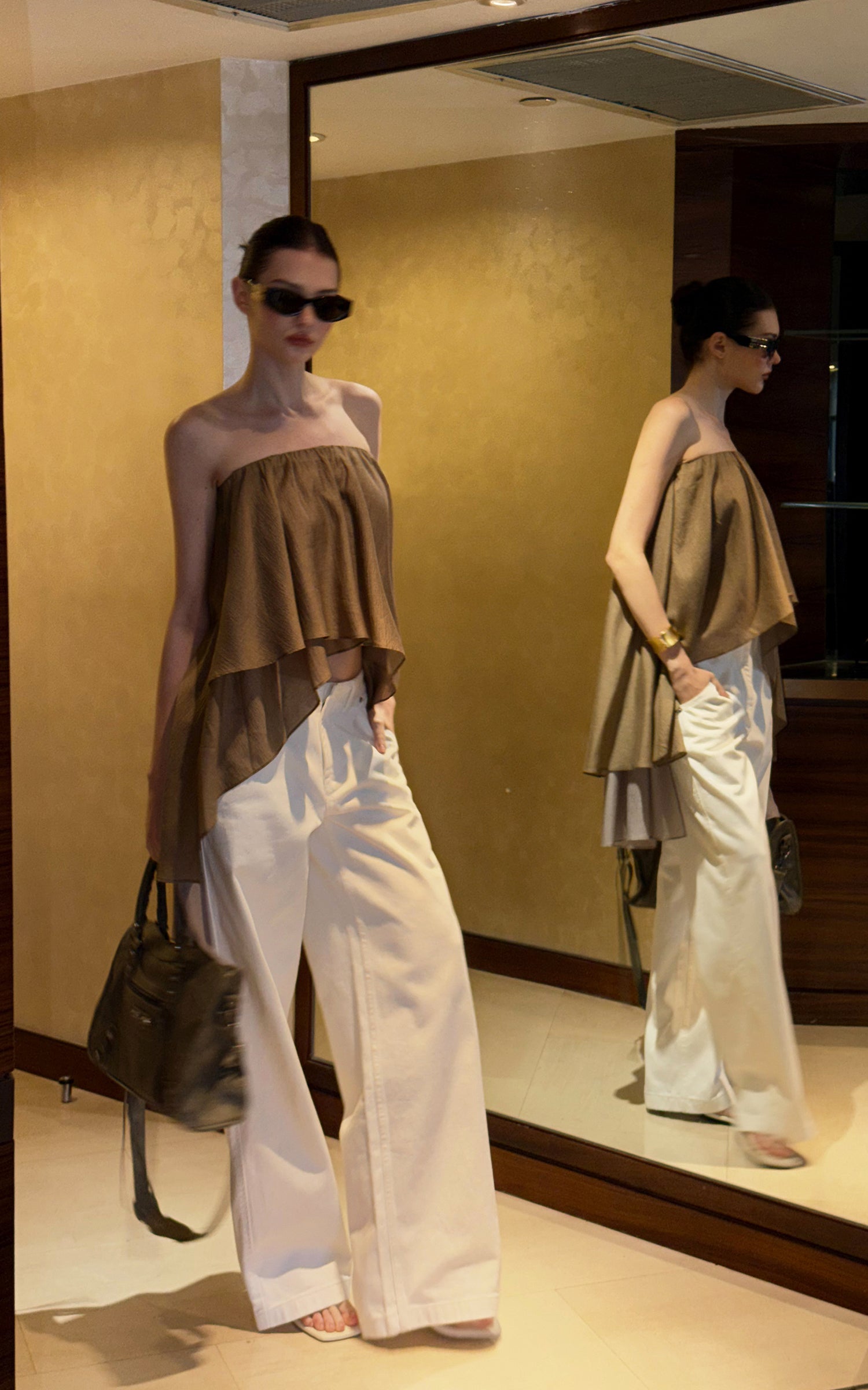 0122stepll Asymmetric Draped One-Shoulder Top