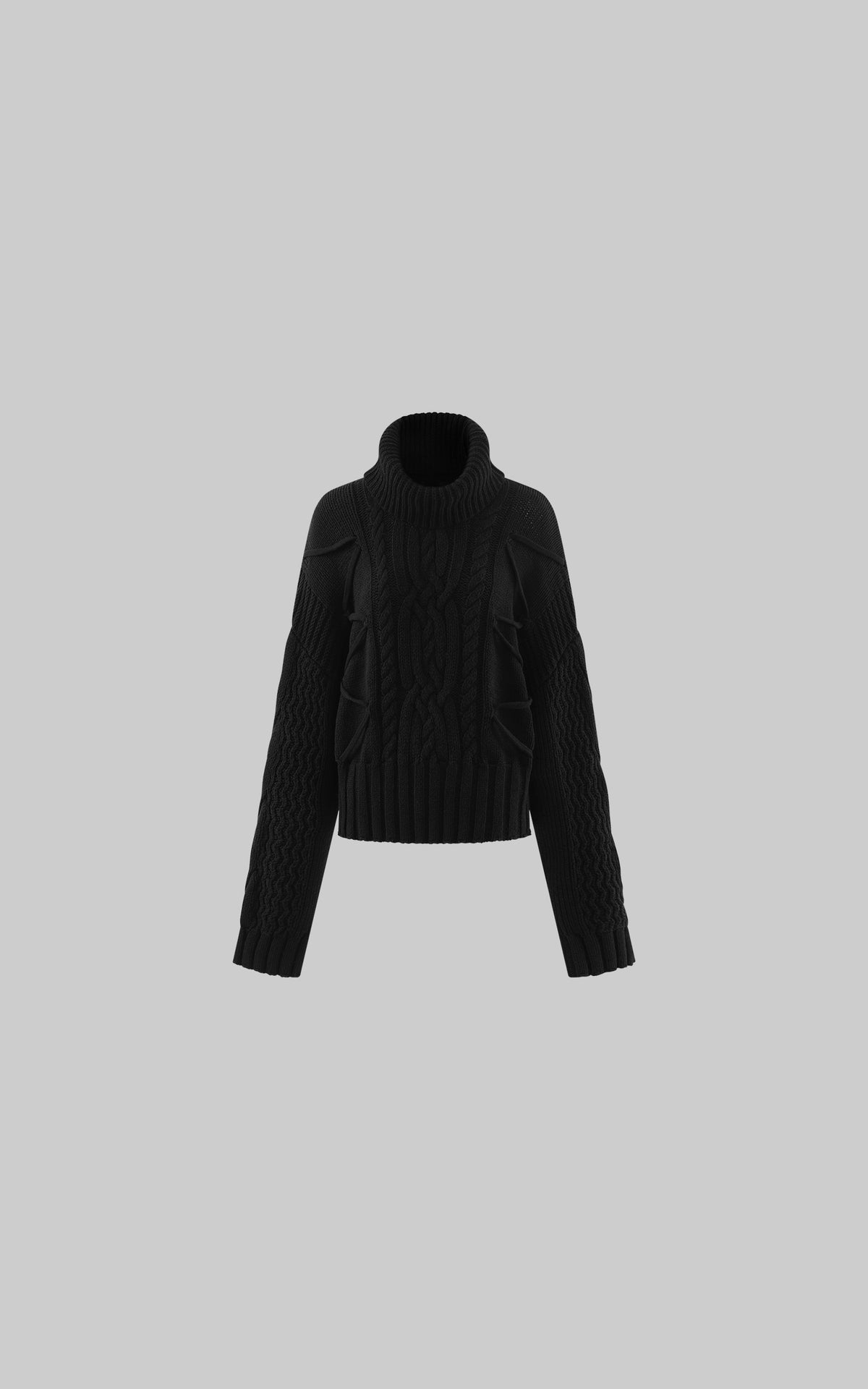 0122stepll Deconstructed Cable Knit Turtleneck Sweater