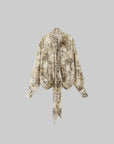 ROVENTE Sheer Leopard Blouse with Draped Tie & Rosette - PINKPARKS
