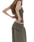 IAMXIAA Ribbed Button Tank and Wide Leg Drawstring Pants Two-Piece Set